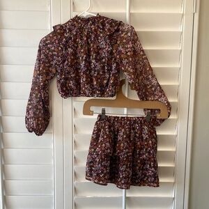 Floral Long Sleeve Top and Skirt Set